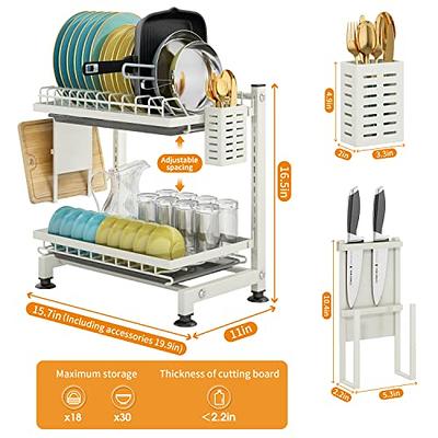 Astoryou Dish Drying Rack, 2 Tier Dish Racks for Kitchen Counter, Rust-Resistant Kitchen Drying Rack Dish Drainers with Drainboard,Utensil Holder