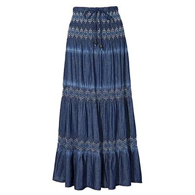 DREFBUFY Maxi Skirt Womens High Waist Pleated Tiered Long Skirts