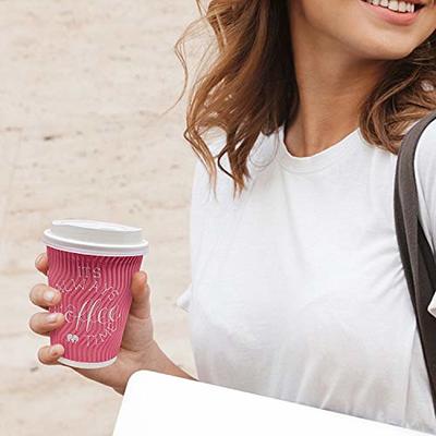 100pcs Disposable Coffee Cup Paper Cups With Lids, 12 Oz, Heat Insulation,  No Cup Cover Needed, For Hot Beverages, Cars, And Leak-Proof, Re-sealable L