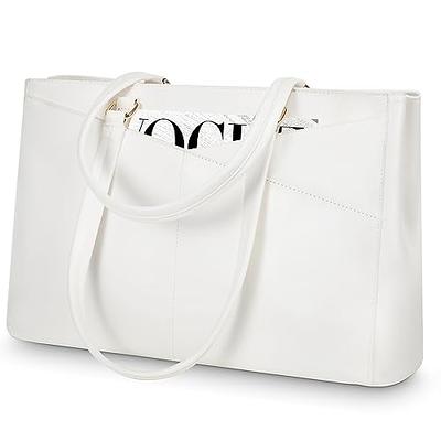 Laptop Tote Bag for Women 17.3 Inch Canvas Laptop Bag Large Work Tote Bags  for Women Casual Shoulder Bags Briefcase Computer Bag Lightweight Handbag  for Travel, Office, Busness White