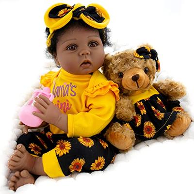 JIZHI Lifelike Reborn Baby Dolls Black -17Inch Baby-Soft Body & Curls  Realistic-Newborn Baby Dolls African American Real Life Baby Dolls Cloth  Body