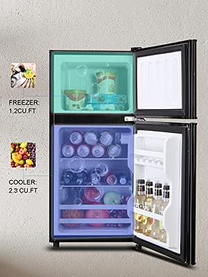 HOMCOM Double Door Mini Fridge with Freezer, 3.2 Cu.Ft Compact Refrigerator  with Adjustable Shelf, Adjustable Thermostat and Reversible Door for