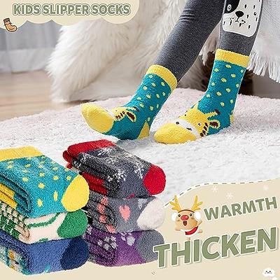 Fuzzy Anti-Slip Socks Non Slip Fluffy Slipper Socks for Women Girls with Grippers, Cozy Gifts for Her 4 Pairs