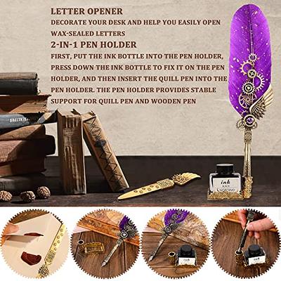 Quill Pen Ink Set-Feather Calligraphy Pen and Ink Set,Includes 6 Bottles of  Ink,Quill Pen,Glass Dipping Pen,Wooden Dipping Pen,17 nibs,8 Sheets of