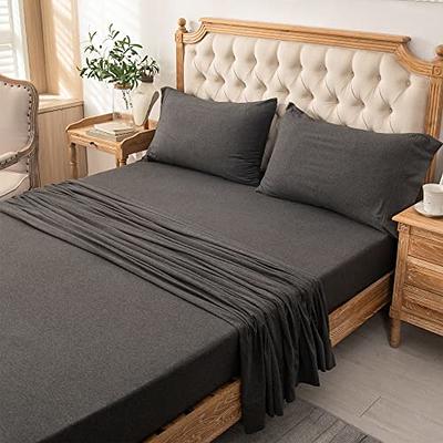 PURE ERA Jersey Knit 4pc Bed Sheet Set 100% T-Shirt Heather Cotton