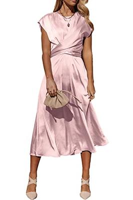 PRETTYGARDEN Women's 2024 Summer Satin Midi Dress Cap Sleeve Tie