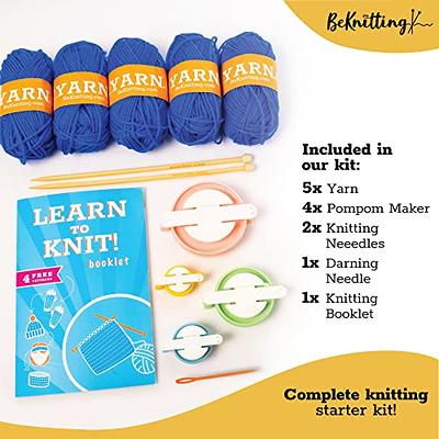 Knitting Kit for Beginners Adults & Kid Friendly- Complete Knitting Kit -  Learn to Knit Yarn Set with Tutorial Book for Adult Hobbies - 100% Cotton