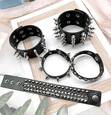 6 Pieces Punk Leather Bracelet Set - Genuine Leather DIY Braided  Multi-Layer Bracelet for Men and Women