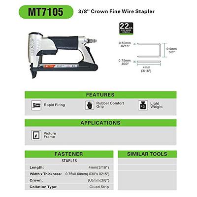 meite 7116BL Pneumatic Upholstery Stapler with Long Nose-1/4-Inch to  5/8-Inch 22 Gauge 3/8'' Crown Fine Wire Stapler