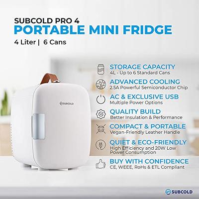 Subcold Pro4 Luxury Mini Fridge Cooler 4 Litre / 6 Cans AC & Exclusive USB  ECO Power Option | Portable Small Refrigerator For The Office, Bedroom