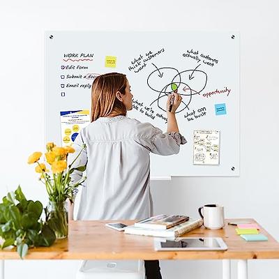 QUEENLINK Magnetic Glass Whiteboard, 24 x 18 Inches Glass Dry Erase White Board, Wall Mounted Frameless Glass Magnetic Bulletin