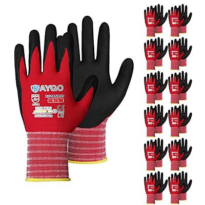 KAYGO Safety Work Gloves Microfoam Nitrile Coated-3 Pairs, KG18NB,Seamless Knit Nylon Glove with Black Micro-Foam Nitrile Grip,Ideal for General