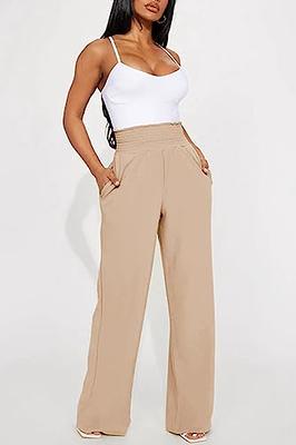 Womens Cotton Linen Baggy Pants Plus Size Loose High Waisted Straight Wide  Leg Comfy Beach Pants
