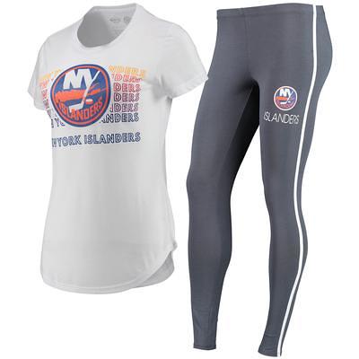 Women's WEAR by Erin Andrews White New York Islanders Greetings From Muscle  T-Shirt