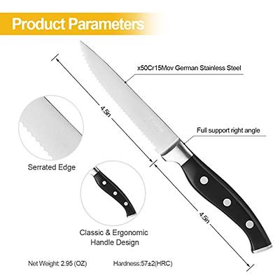 imarku 4.5-Inch Steak Knives Set of 6, German Carbon Stainless Serrated Edge, 6 PC