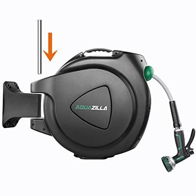 Blütezeit Garden Hose Reel Retractable, 1/2'' x 65FT Wall Mount Automatic  Rewind, 8 Pattern Water Hose Nozzle, Any Length Lock, 180° Swivel Bracket 