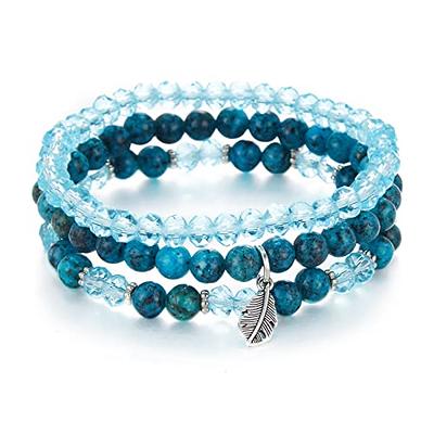 Noessla Stackable Crystal Beaded Bracelets for Women Boho Multi Layer  Stretch Bracelets Natural Stone Bead Bracelet with Leaf Charm Jewelry for  Women(Dark blue) - Yahoo Shopping