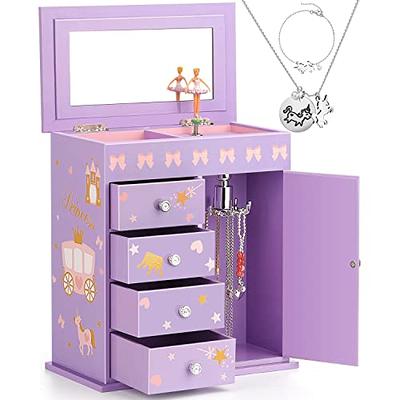 efubaby Upgrade Jewelry Box for Girls 5-Layer with Swing Door Spinning Ballerina Unicorn &Castle Design Unicorn Jewelry Set Included Kids Jewelry