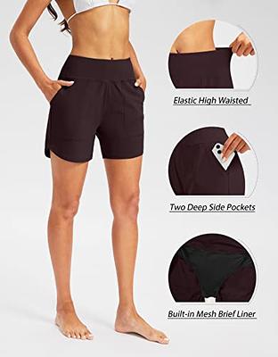 SANTINY Women's High Waisted Swim Shorts with Pockets UPF50+ Long