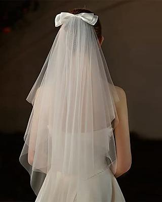 Wedding Veils For Brides Bow Veil Clip On, White Veil Bridal/Short/ Bachelorette/Bow Veil