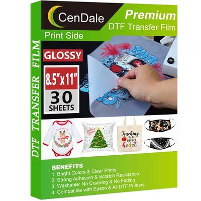 CenDale 𝐏𝐫𝐞𝐦𝐢𝐮𝐦 DTF Transfer Film 8.5x11 - 30 Sheets Single-Sided  𝐆𝐥𝐨𝐬𝐬𝐲 Clear PreTreat Sheets PET Heat Transfer Paper for DIY Direct  Print on All Fabric and Colors T-Shirts Textile - Yahoo Shopping