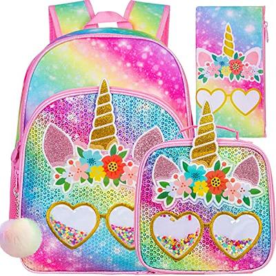 Keeli Kids Unicorn Lunch Box & Backpack School Set Preschool Kindergarten  Toddler Girls Pink Rainbow