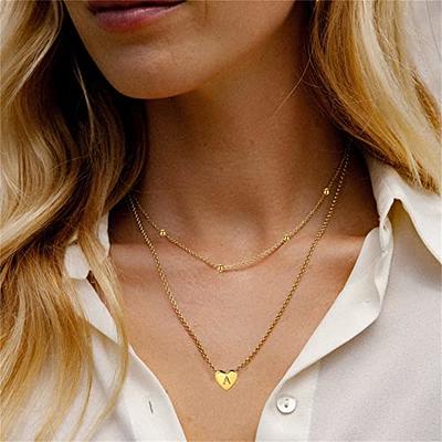 Layered Initial Necklaces for Women, 18K Gold Plated Paperclip Chain Necklace  Simple Cute Letter Pendant Initial Choker Necklace Gold Layered Necklaces  for Women Teen Girl 