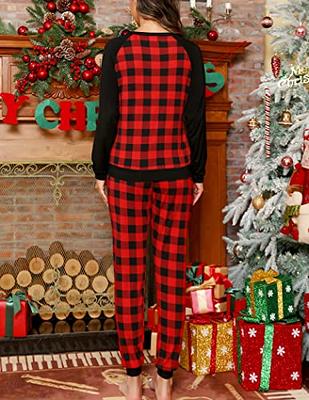 Couples Matching Pajamas Sets for Christmas Buffalo Plaid Pants and Long  Sleeve Tee Loungewear Xmas Holiday Jammies