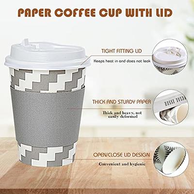 [100 Pack] 16 oz Paper Coffee Cups, Disposable Paper Coffee Cup with Lids, Sleeves, and Stirrers, Hot/Cold Beverage Drinking Cup for Water, Juice, Cof