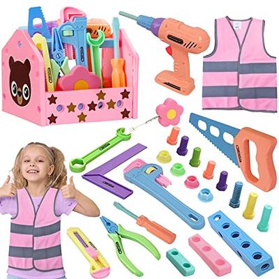Geyiie Kids Tool Set with Power Toy Drill, 27 Pieces Pretend Play Tool Kit for Children Construction Toy Tool Sets, Great Gift for 3 4 5 6 7 Year Old