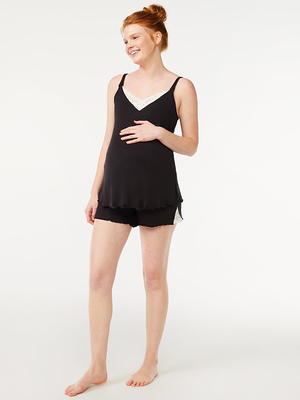 Joyspun Women's Maternity Lace Trim Nursing Camisole and Shorts