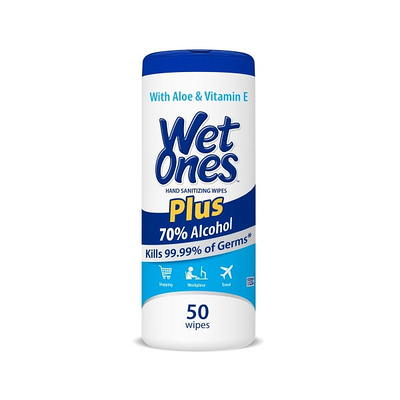 Wet Ones Plus Alcohol Hand Sanitizing Wipes Canister, 50 Ct, Kills