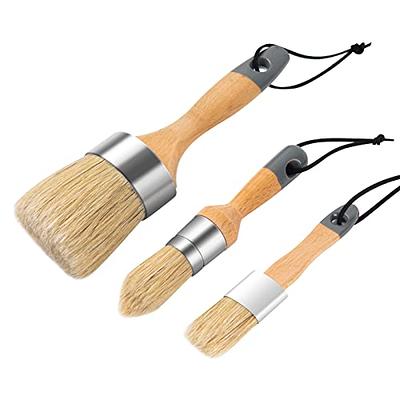 Chalk Wax Paint Brush – 2 PCs 1 Flat Paint Brushes for Furniture Painting 1  Round Chalk Wax – Bristle Paint Brushes Set Suitable with Any Chalk Paint