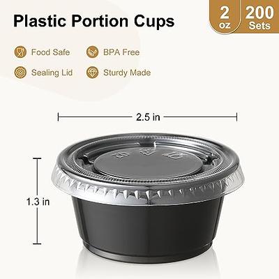 200 Sets - 2 oz. Disposable Plastic Portion Cups with Lids, Small Plastic Condiment  Containers for Sauce, 2 oz Jello Shot Cups, Souffle Cups 2 oz - 200 set