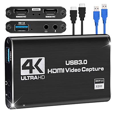 4K Video Capture Card, HDMI to USB Capture Card 1080P for Streaming,  Recording, Gaming, Compatible with Nintendo Switch, PS5, Xbox