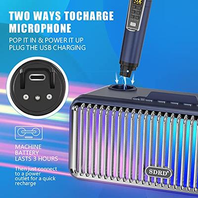Portable Karaoke Machine for Adults & Kids - Built-In Speaker, Bluetooth,  LED Lights, Wired Mic - With Voice Changing Effects