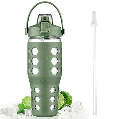 32 oz Glass Tumbler with Bamboo Mug 2 Straws & 2 Lids, Reusable Glass Water  Bottles