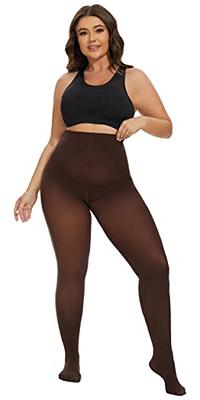 Plus Size Opaque High Waisted Tights - Brown
