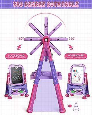  Weudear Kids Easel, Kids Toys Rotatable Double Sided Chalk  Board Adjustable Height Standing Toddler Easel with 79pcs Accessories Art  Set, Pink : Everything Else