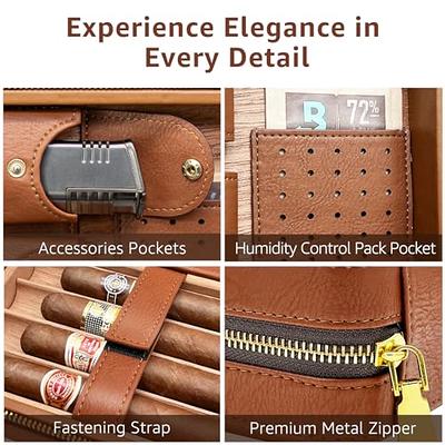 Leather Travel Cigar Humidor Case, Portable Cedar Wood with