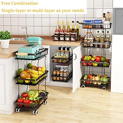 2pcs Metal Iron Wire Basket Wood Handle Shelf Storage Box Pantry