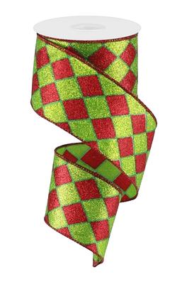 Christmas Glittered Stripes Wired Ribbon, 2-1/2-Inch, 10-Yard - Red/Lime/Turquoise