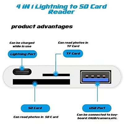 SD Card Reader, 5 in 1 USB Female OTG Adapter with 3.5 mm Headphone Jack + Charging Splitter Sd/tf Camera Adapter Connection Kit Compatible with Apple