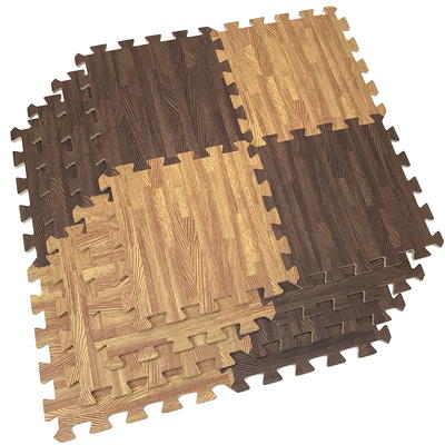 Sorbus Wood Floor Mats Foam Interlocking Wood Mats Each Tile 1 Square Foot 3/8