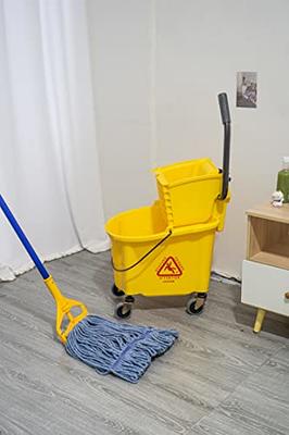 Restaurantware Clean 38 Quart Industrial Mop Bucket, 1 Combo Mop Wringer Bucket - with Side Press Wringer, Built-In Casters, Yellow Plastic