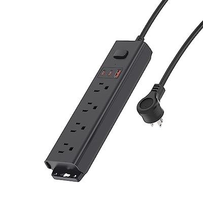 Wall Mountable Surge Protector Power Strip With 6 USB + Flat Plug Extension  Cord