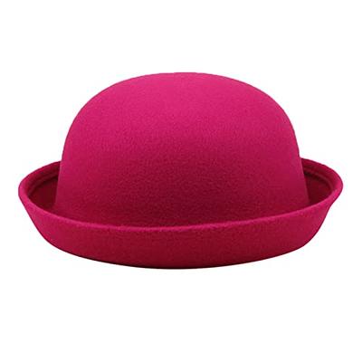 Summer Hat Women's Fabric Roll Up Brim Panama Bowler Hat Bucket Hat Mens  Womens Classic Wool Round (Hot Pink, One Size) - Yahoo Shopping