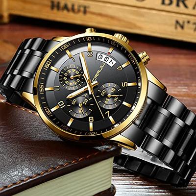 CRRJU Men's Watches Luxury Stylish Waterproof Quartz Watches for Man Japan  Movement Business Chronograph Wristwatches,Man Black Golden Stainless Steel  Band Watches - Yahoo Shopping