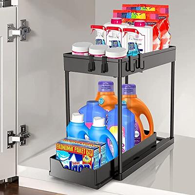 Under Sink Organizer Storage with Sliding Cabinet Basket 2 Tier  Multi-Purpose Under Sink Organizer and Storage for Bathroom Kitchen with 4  Hooks,1 Pack,Black - Yahoo Shopping