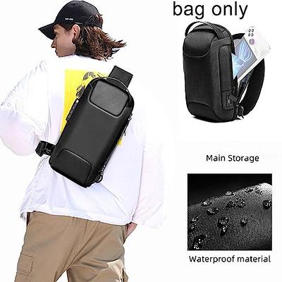 Cisvio 13 in. Black Men's Sling Backpack Waterproof Anti-Theft Shoulder Crossbody Chest Bag Daypack with USB Charging Port